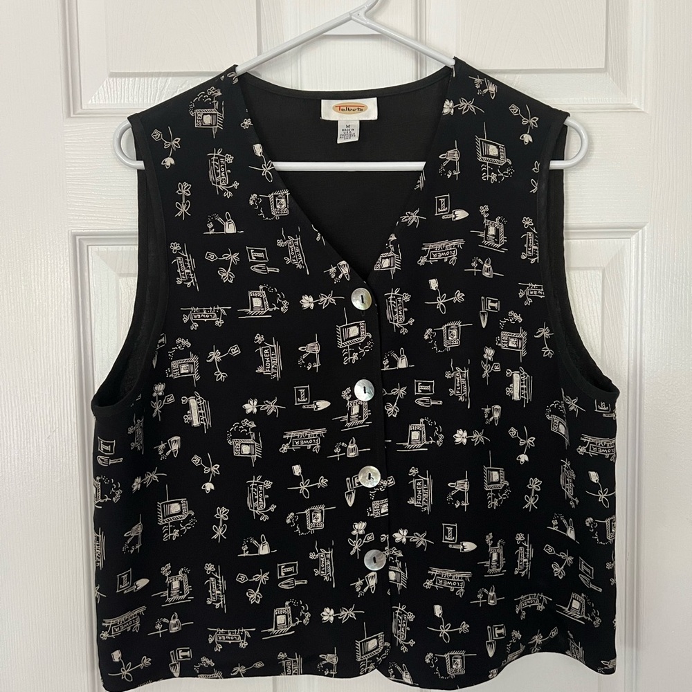 Talbots Vintage Black and White Buttoned Vest or Top